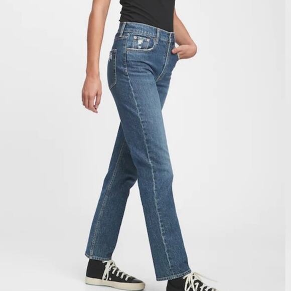 Gap NWT Sky High Low Stretch Distressed Straight Leg Jeans 14 / 32 - Picture 1 of 8
